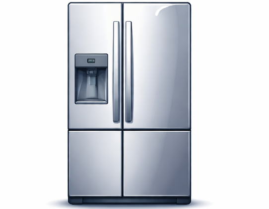 Refrigerador de estilo americano con puerta de doble apertura y dispensador de agua.