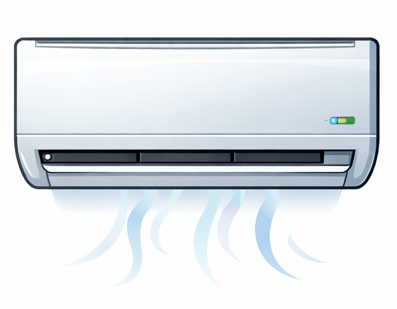 Aire acondicionado blanco emitiendo aire fresco.